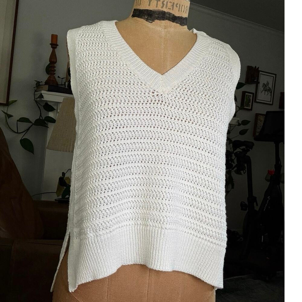 Final Touch Ivory Open Knit Sweater Vest V-Neck Sz M Cottagecore Layering 🤍